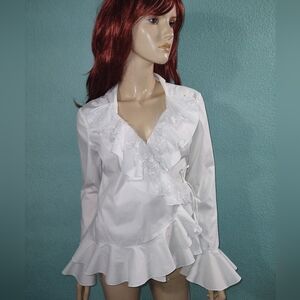 Kaelyn Max White Wrap Long Sleeve Blouse Sz S